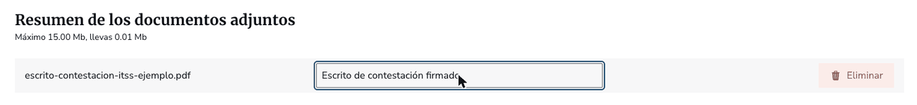 Resumen de los documentos adjuntos con el escrito en PDF y su descripción
